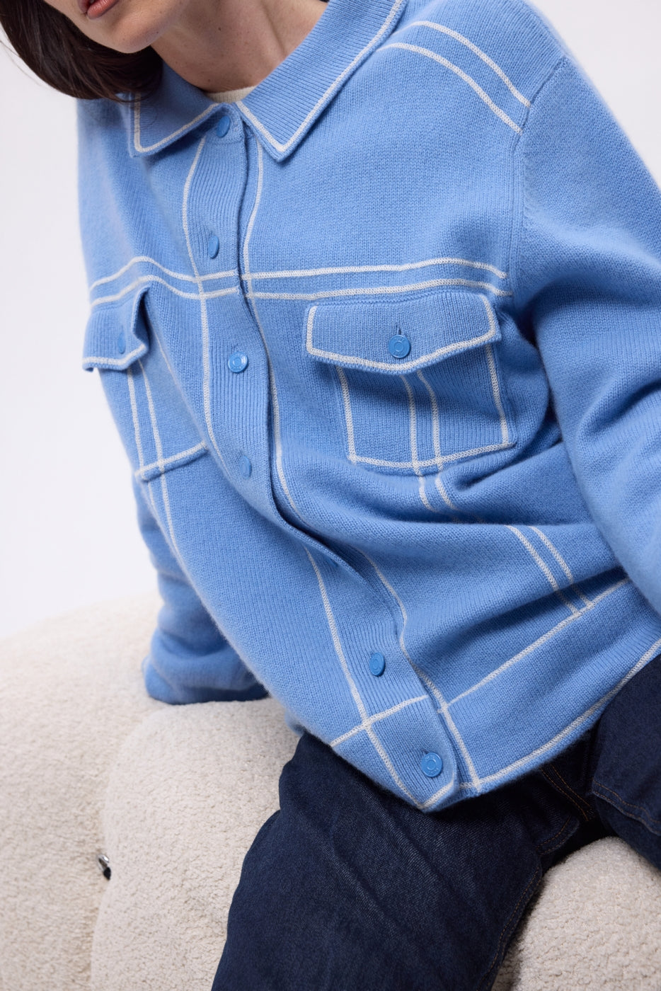 Veste Oversize Nina - Bleu Clair Blanc - Femme
