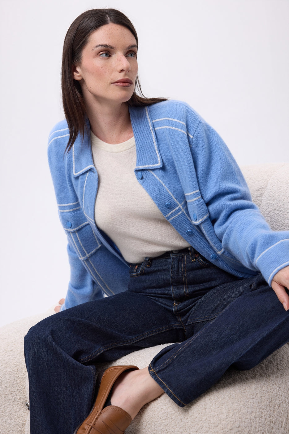 Veste Oversize Nina - Bleu Clair Blanc - Femme