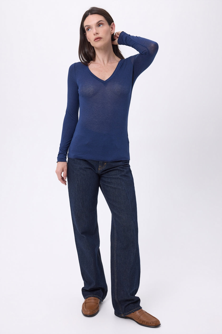 T-Shirt Col V Noah - Bleu Marine - Femme