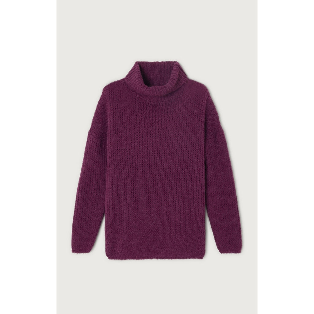Pull Boule Col Roule Col Bateau - Prune - Femme