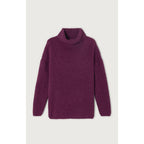 Pull Boule Col Roule Col Bateau - Prune - Femme