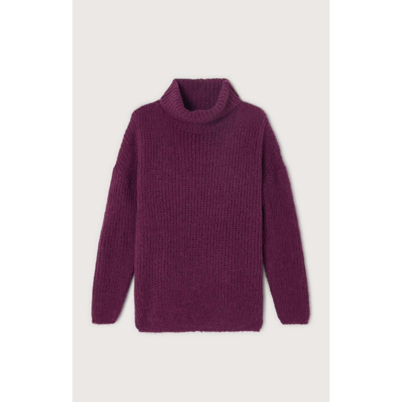 Pull Boule Col Roule Col Bateau - Prune - Femme