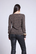 Jersey Cuello Redondo Estampado Leopardo Noemi - Leopardo Beige - Mujer
