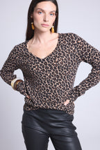 Jersey Cuello Redondo Estampado Leopardo Noemi - Leopardo Beige - Mujer