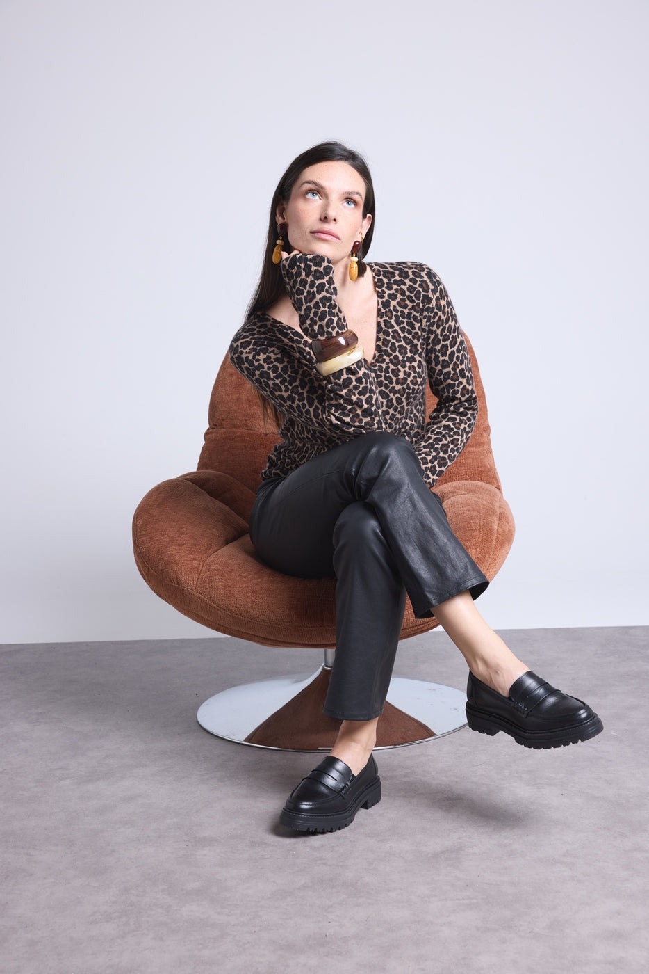 Jersey Cuello Redondo Estampado Leopardo Noemi - Leopardo Beige - Mujer