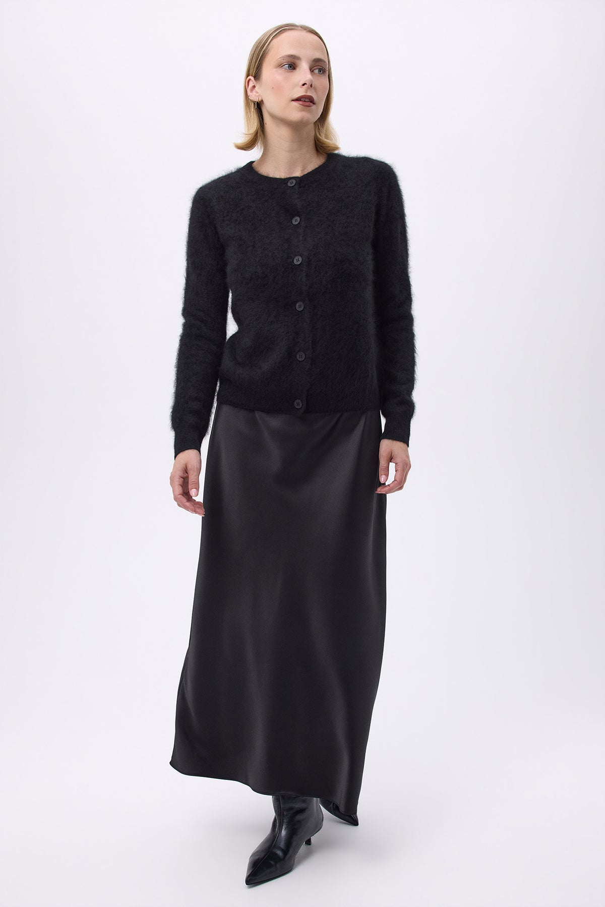 Cardigan Girocollo – Cashmere Spazzolato Noor - Nero - Donna