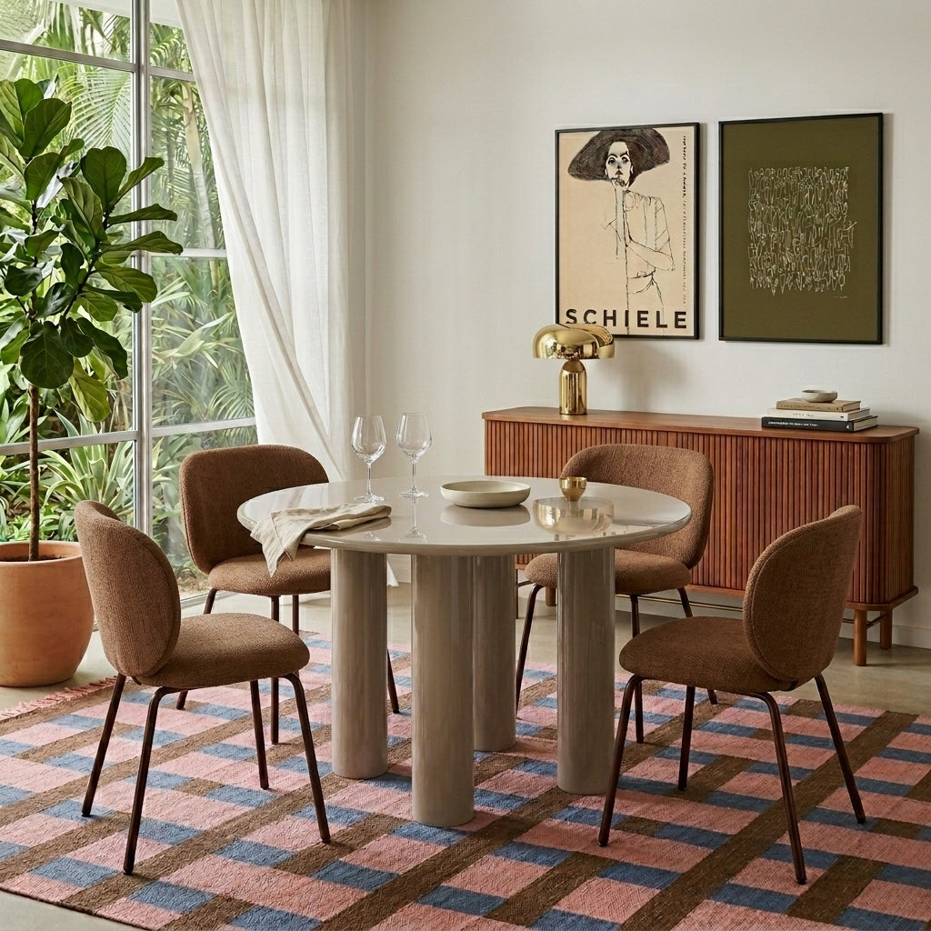 Nori - Table De Séjour Ronde - Laqué - Beige