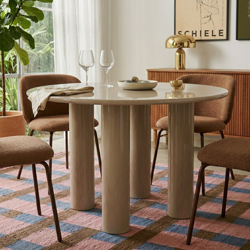 Nori - Table De Séjour Ronde - Laqué - Beige