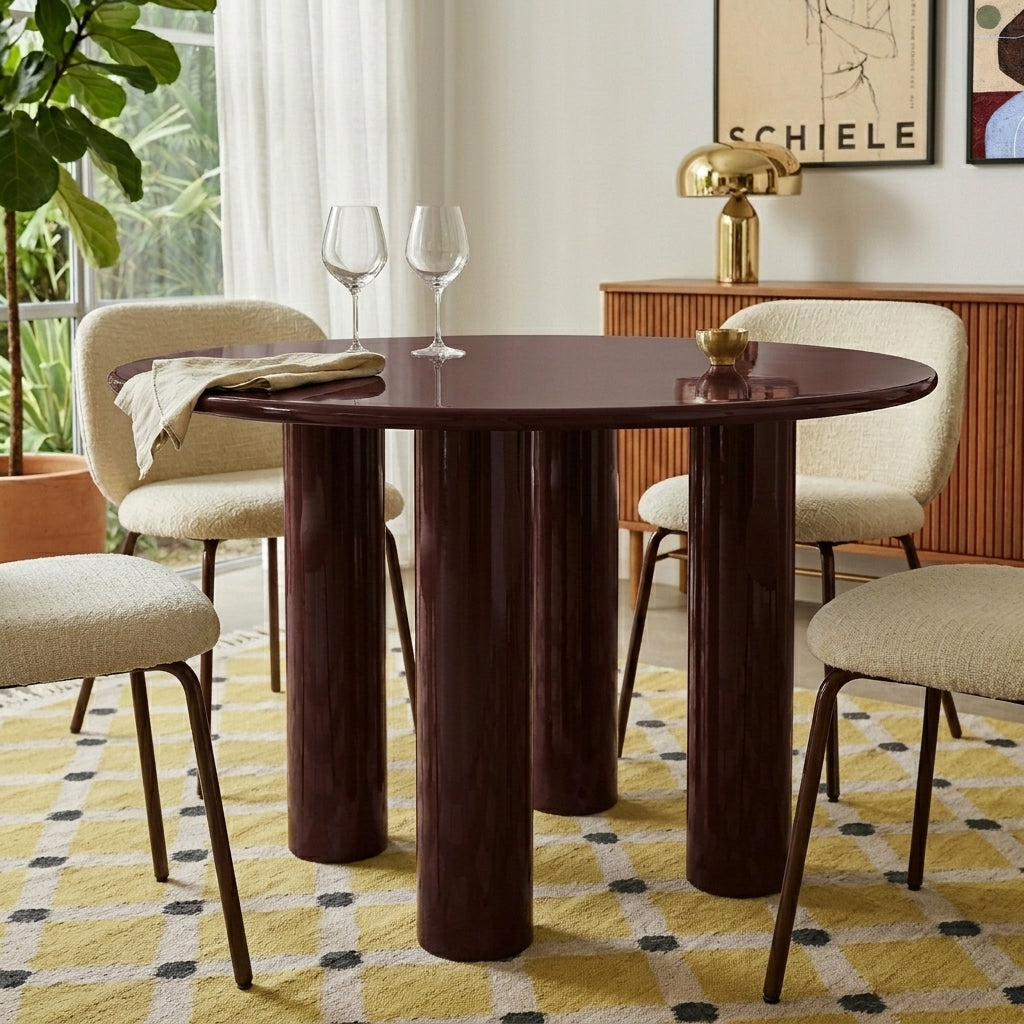Nori - Round Dining Table - Lacquered - Brown