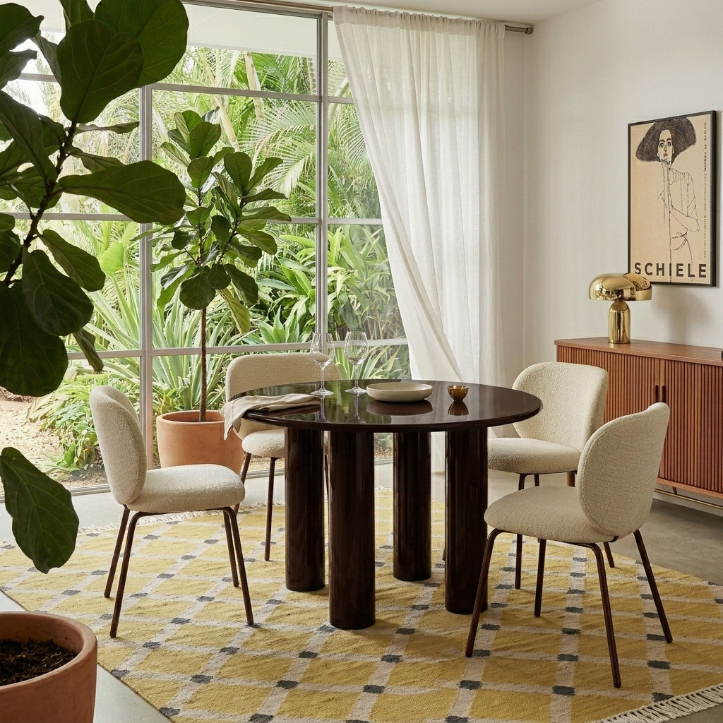Nori - Round Dining Table - Lacquered - Brown