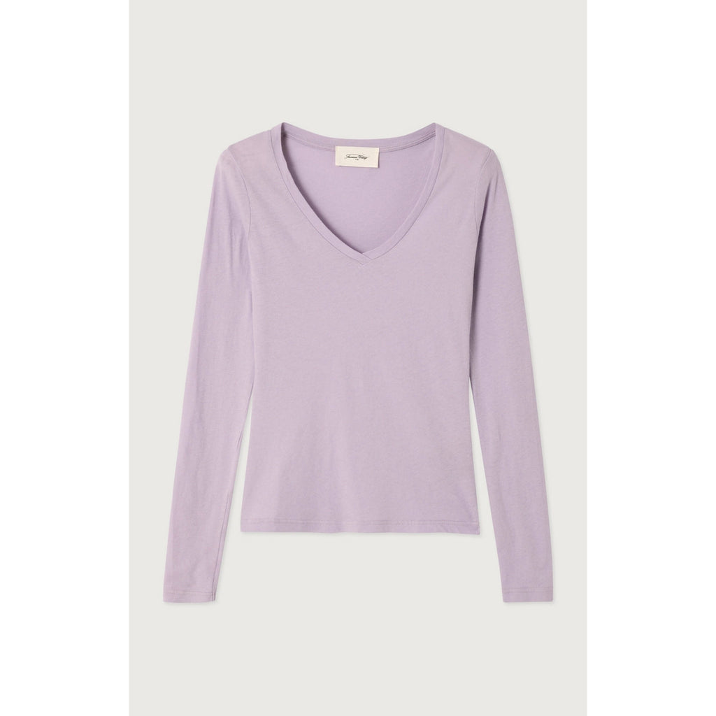T-Shirt Ajuste Col V - Lilas - Femme