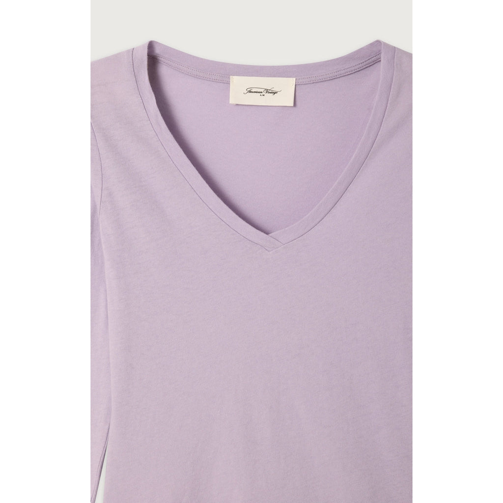 T-Shirt Ajuste Col V - Lilas - Femme