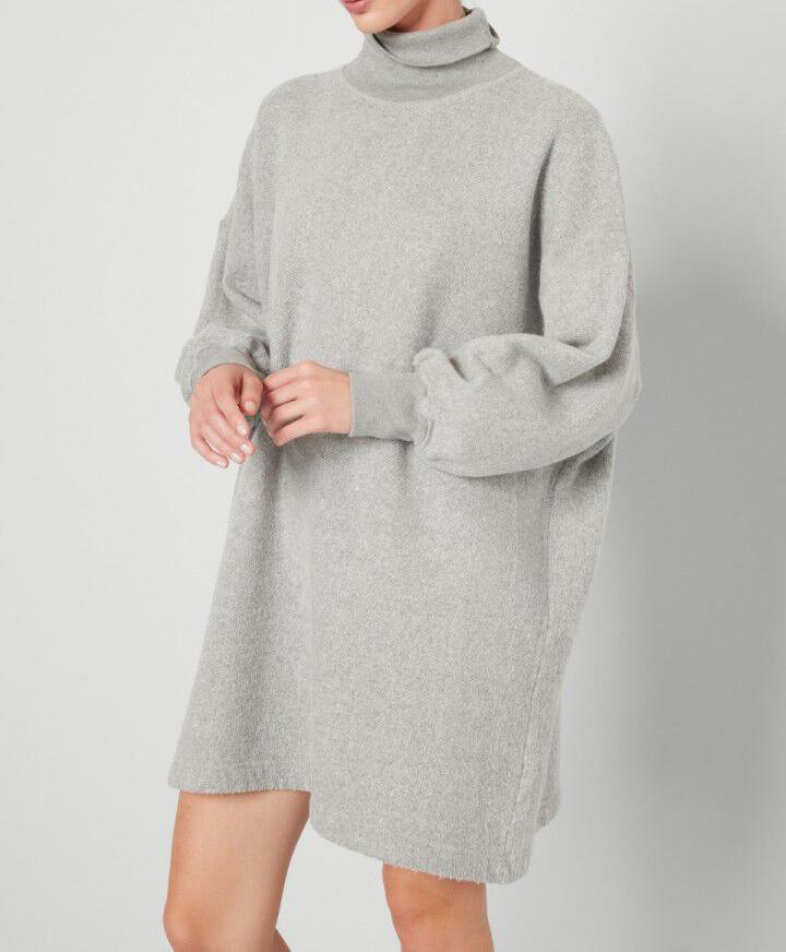 American Vintage - Short Dress LS High Neck - Heathered Grey - Women