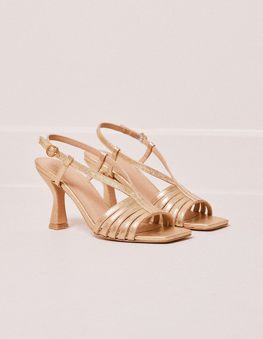 Ninon M gold leather heeled sandal - M.Moustache