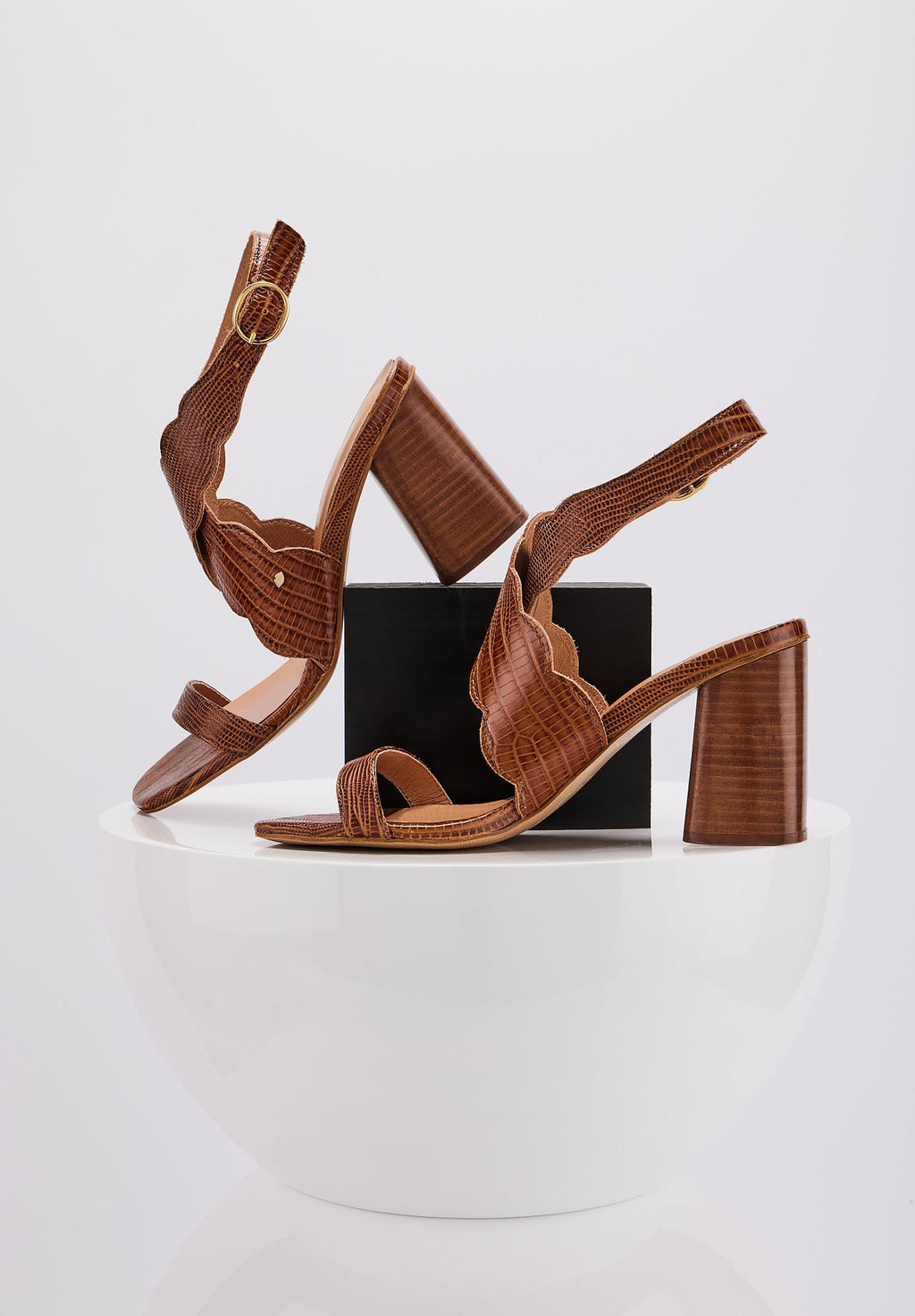 Sandales Octavie-Cuir Lezard Cognac