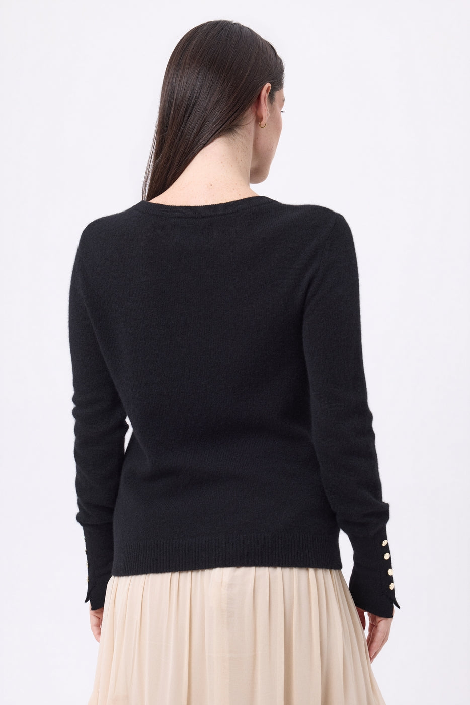 Pull Col Rond Boutons Dorés Manches Ballon Od - Noir - Femme