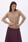 Pull Col Rond Boutons Dorés Manches Ballon Od - Beige Creme - Femme
