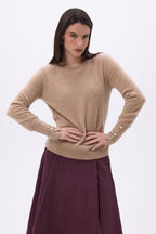 Pull Col Rond Boutons Dorés Manches Ballon Od - Beige Creme - Femme