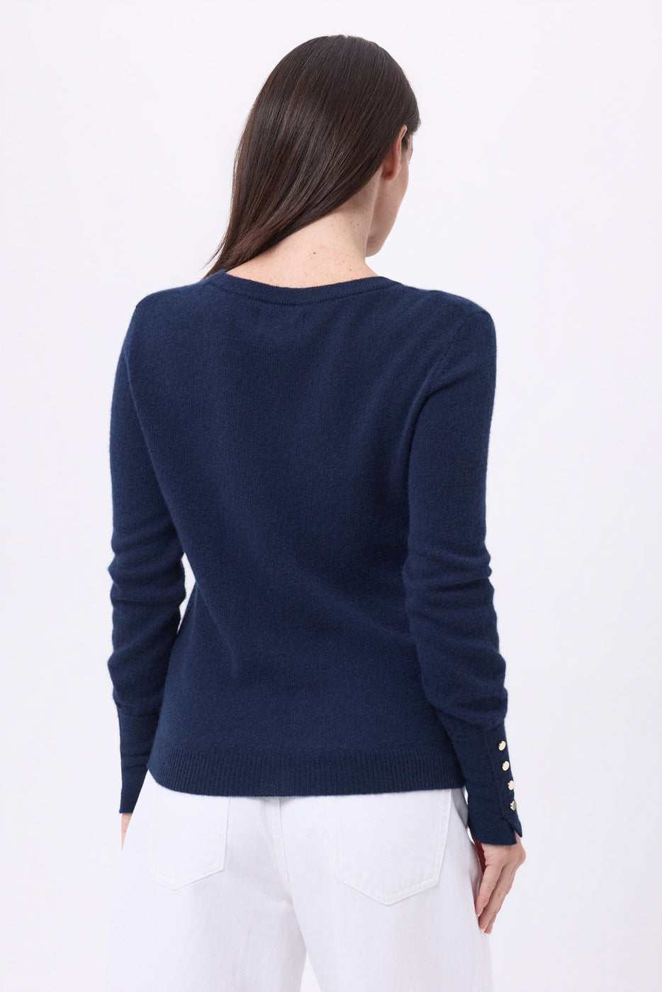 Pull Col Rond Boutons Dorés Manches Ballon Od - Bleu Marine - Femme