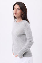 Pull Col Rond Boutons Dorés Manches Ballon Od - Gris Clair - Femme
