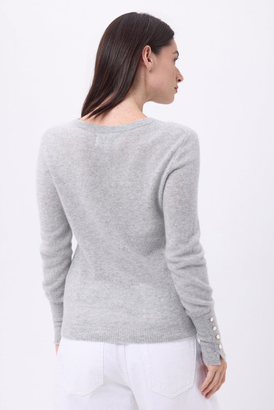 Pull Col Rond Boutons Dorés Manches Ballon Od - Gris Clair - Femme