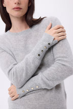 Pull Col Rond Boutons Dorés Manches Ballon Od - Gris Clair - Femme