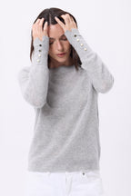 Pull Col Rond Boutons Dorés Manches Ballon Od - Gris Clair - Femme