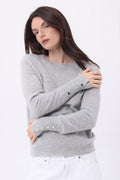 Pull Col Rond Boutons Dorés Manches Ballon Od - Gris Clair - Femme