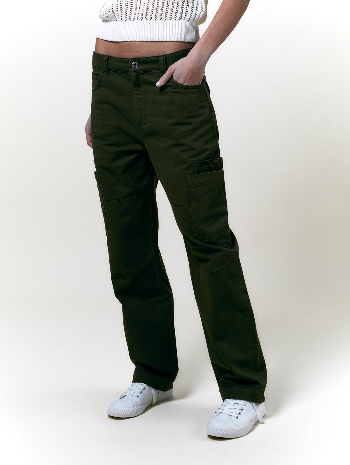 Pantaloni Cargo in Tela Oliva