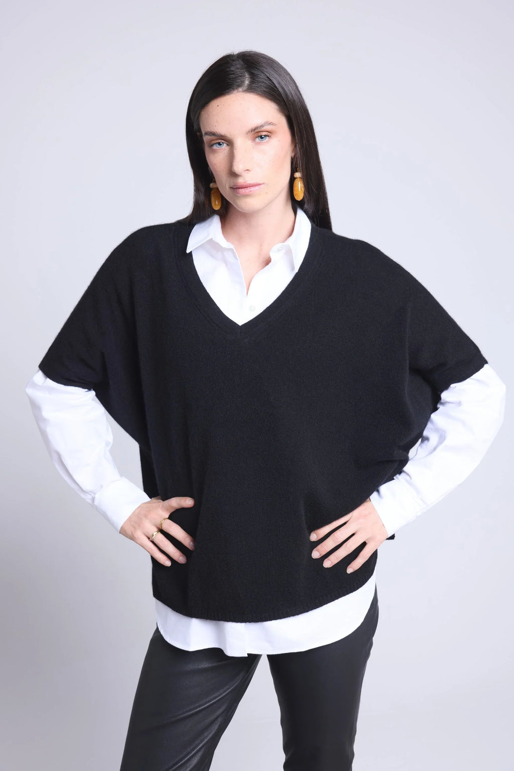 Pull Oversize Sans Manche Col V Ona - Noir - Femme