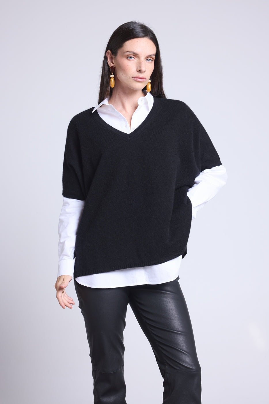 Pull Oversize Sans Manche Col V Ona - Noir - Femme