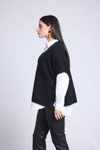 Pull Oversize Sans Manche Col V Ona - Noir - Femme