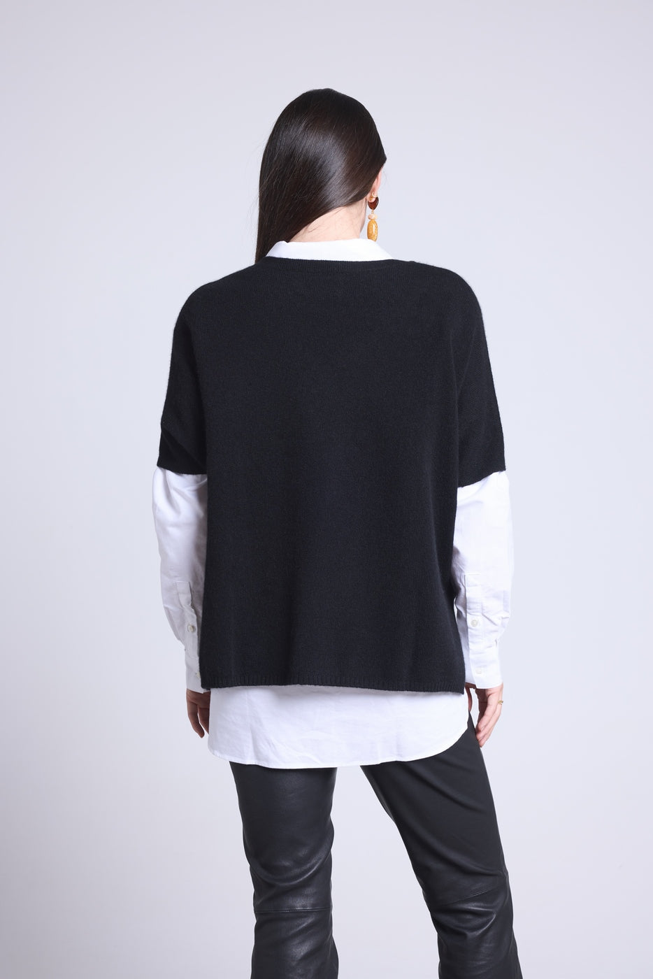 Pull Oversize Sans Manche Col V Ona - Noir - Femme