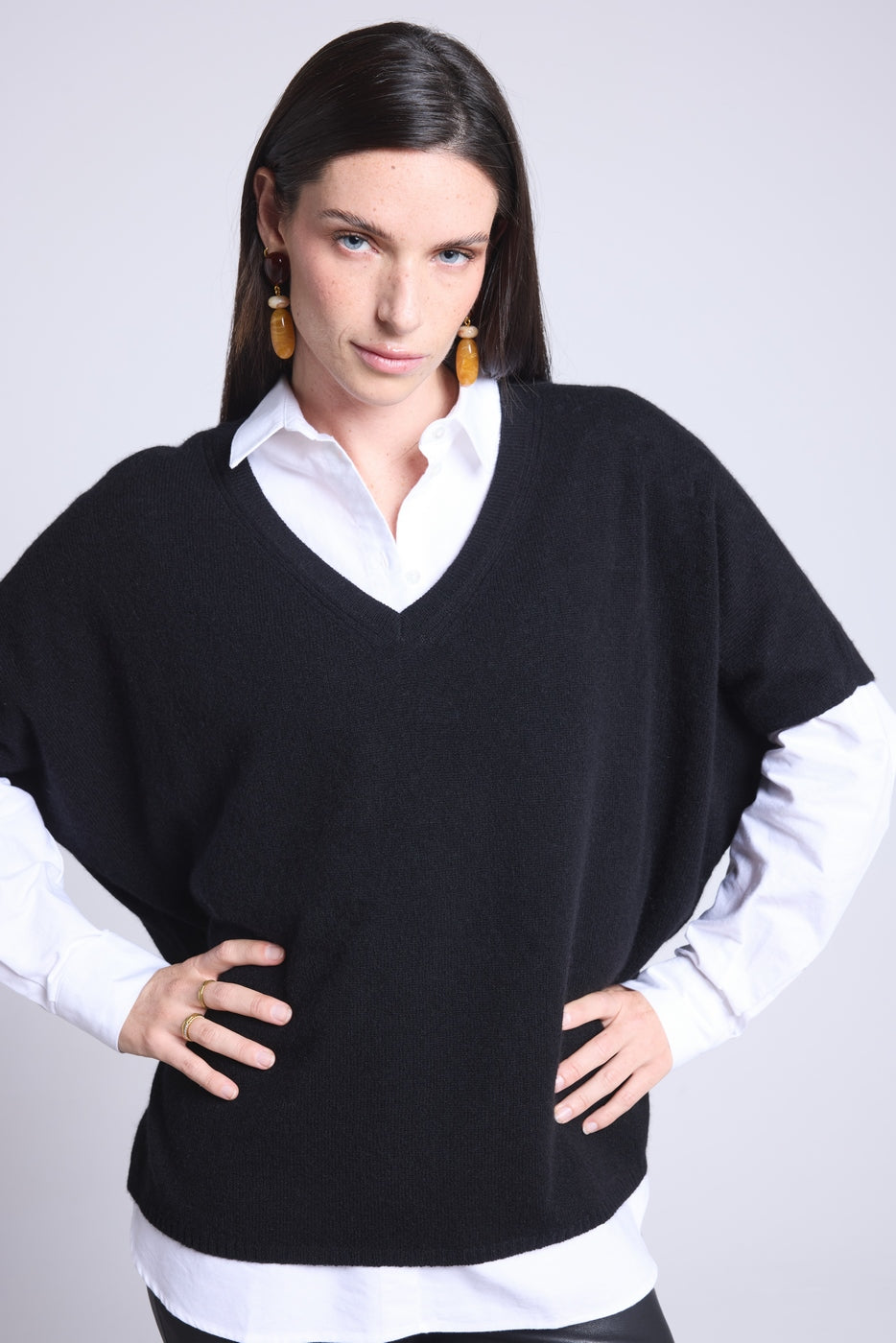 Pull Oversize Sans Manche Col V Ona - Noir - Femme