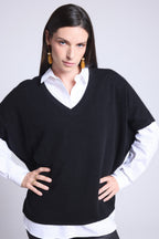 Pull Oversize Sans Manche Col V Ona - Noir - Femme