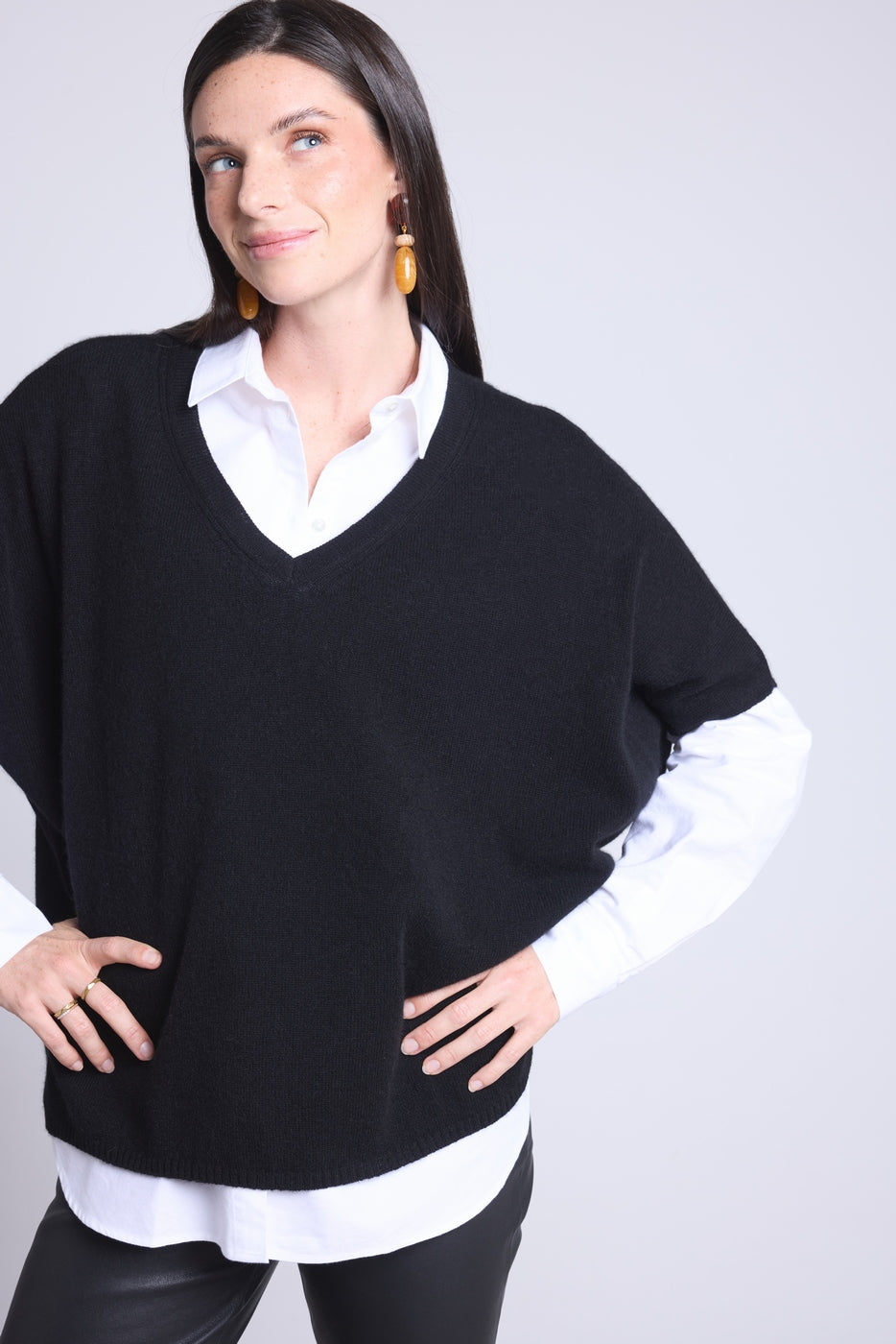 Pull Oversize Sans Manche Col V Ona - Noir - Femme