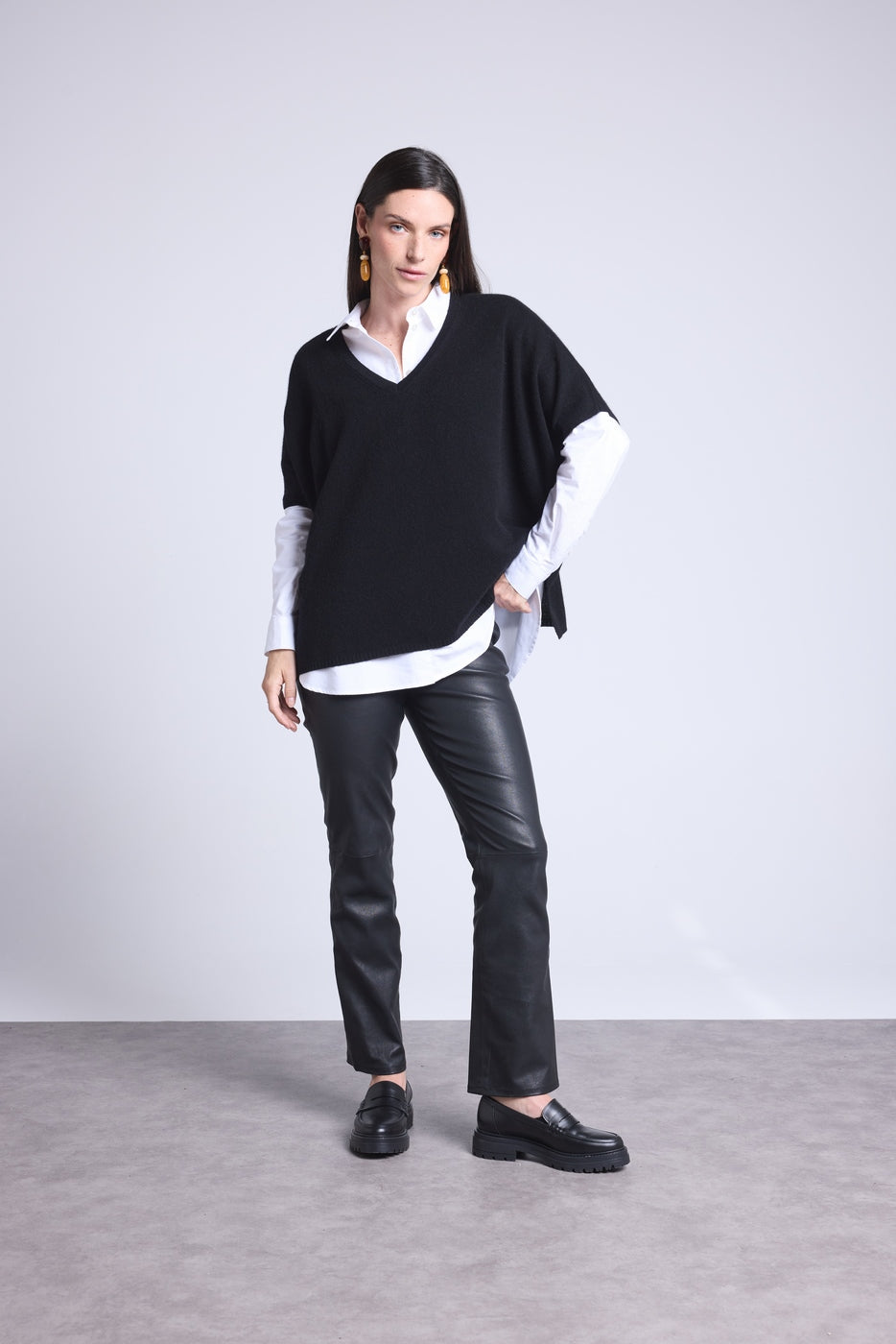 Pull Oversize Sans Manche Col V Ona - Noir - Femme