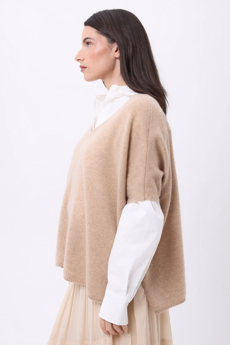 Pull Oversize Col V Sans Manche Ona - Beige Creme - Femme