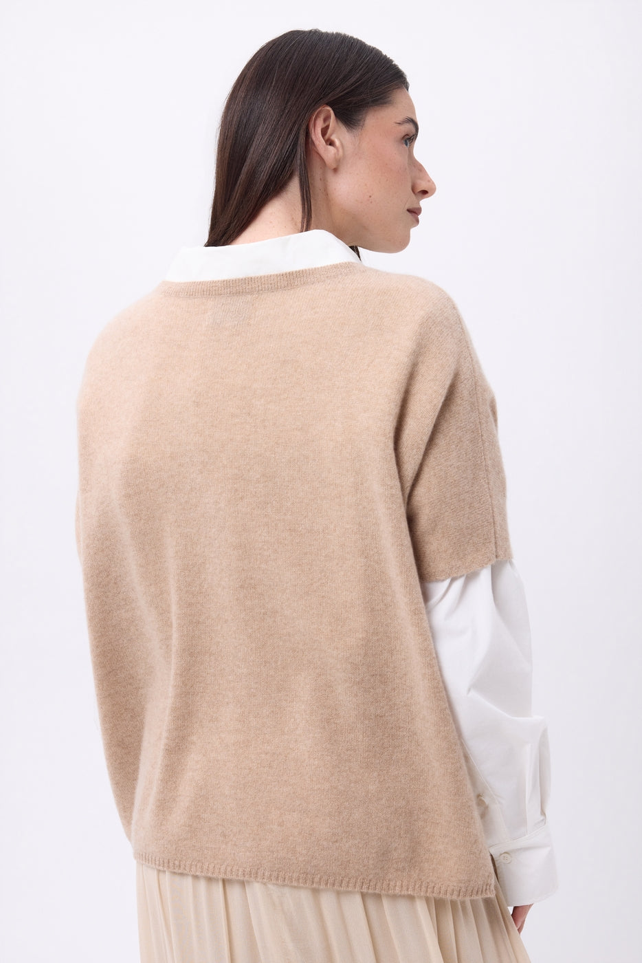 Pull Oversize Col V Sans Manche Ona - Beige Creme - Femme