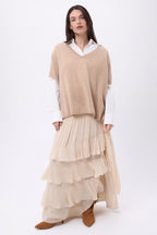 Pull Oversize Col V Sans Manche Ona - Beige Creme - Femme