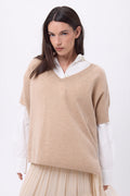 Pull Oversize Col V Sans Manche Ona - Beige Creme - Femme