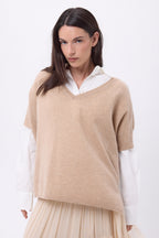 Pull Oversize Col V Sans Manche Ona - Beige Creme - Femme