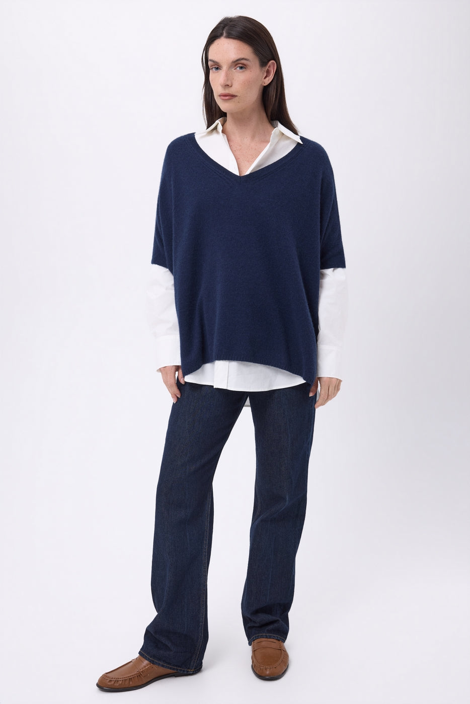 Pull Oversize Col V Sans Manche Ona - Bleu Marine - Femme