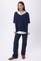 Pull Oversize Col V Sans Manche Ona - Bleu Marine - Femme