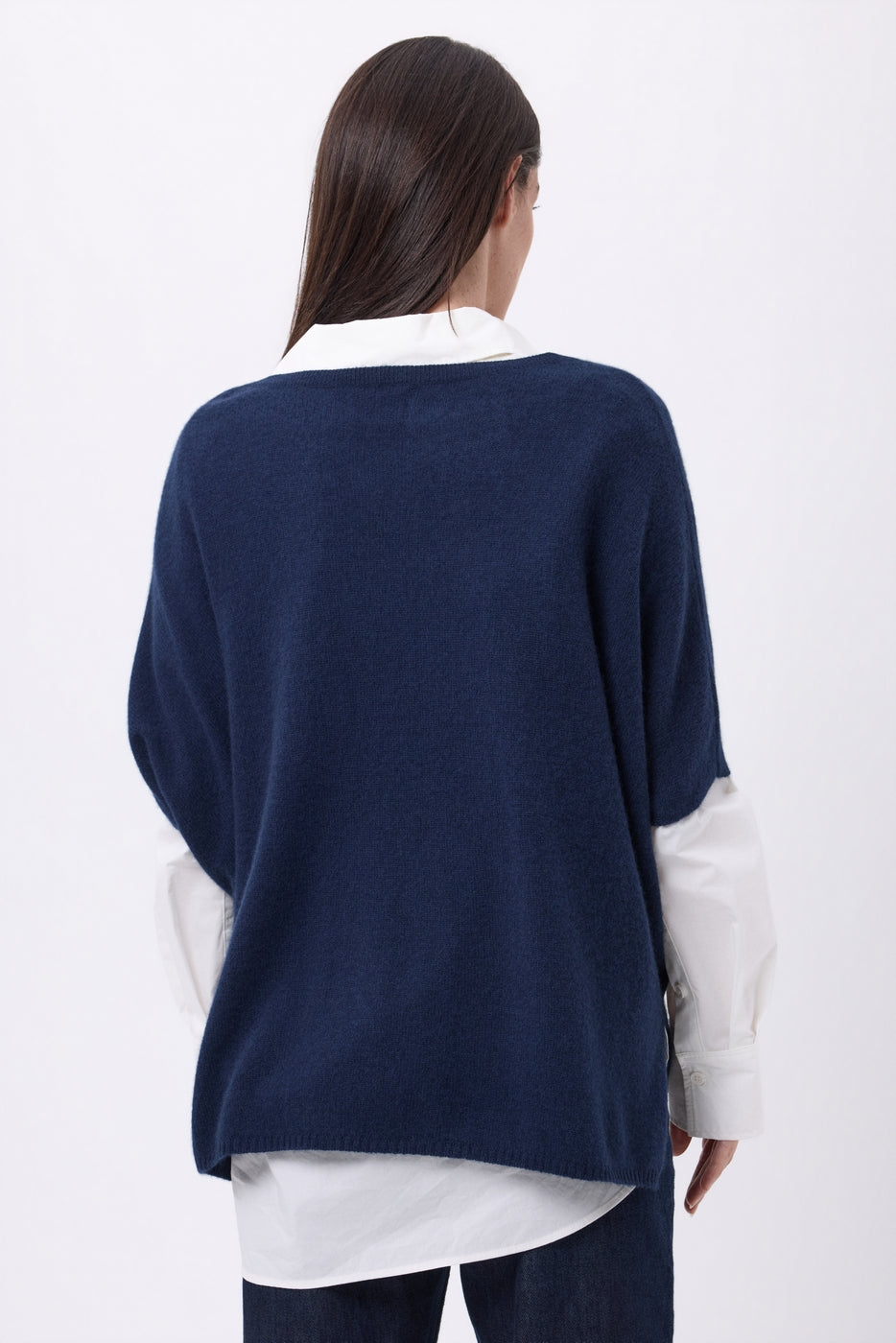 Pull Oversize Col V Sans Manche Ona - Bleu Marine - Femme
