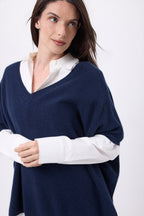 Pull Oversize Col V Sans Manche Ona - Bleu Marine - Femme