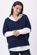 Pull Oversize Col V Sans Manche Ona - Bleu Marine - Femme