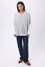 Pull Oversize Col V Sans Manche Ona - Gris Clair - Femme