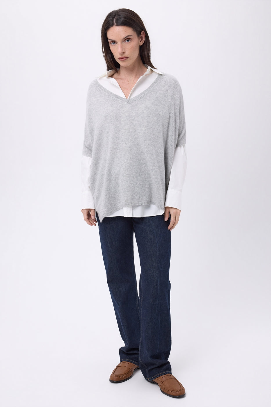Pull Oversize Col V Sans Manche Ona - Gris Clair - Femme
