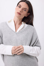 Pull Oversize Col V Sans Manche Ona - Gris Clair - Femme